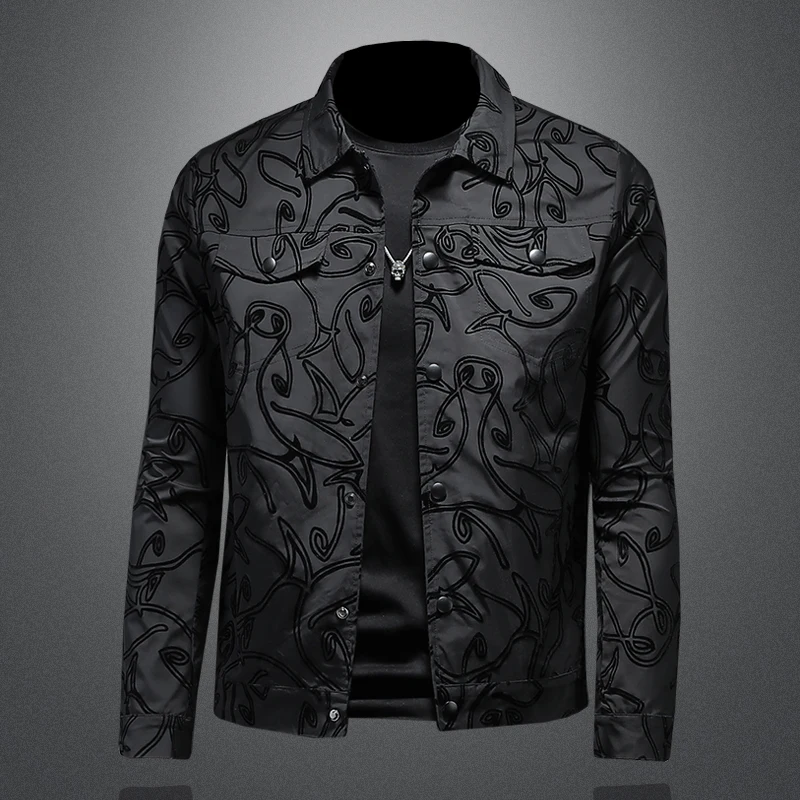 Korean style fashionable jacket, slim fit printed handsome jacket, plus size men's lapel single breasted jacket M-5XL