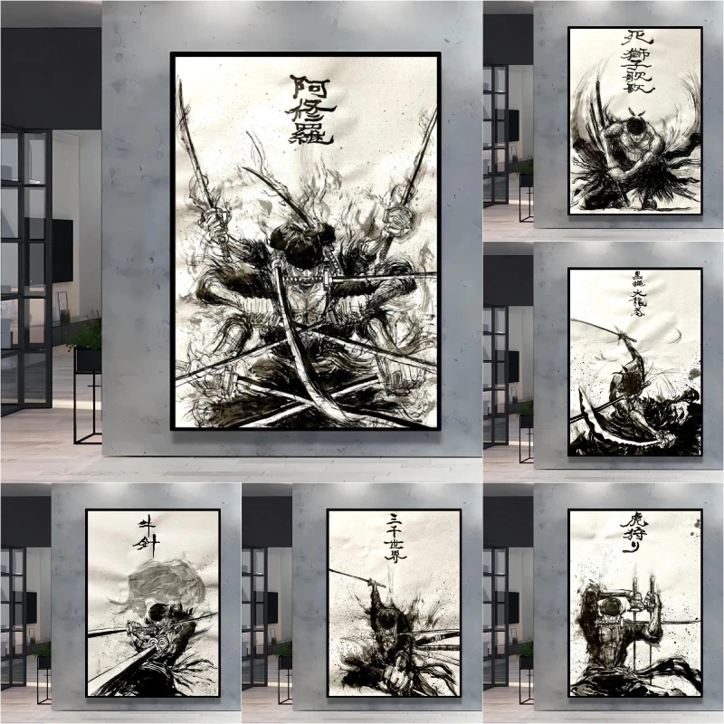 

Classic Anime One Piece Zoro Ink - Style Decorative Painting High Quality Canvas Rich in Details Create An Exclusive Home Space
