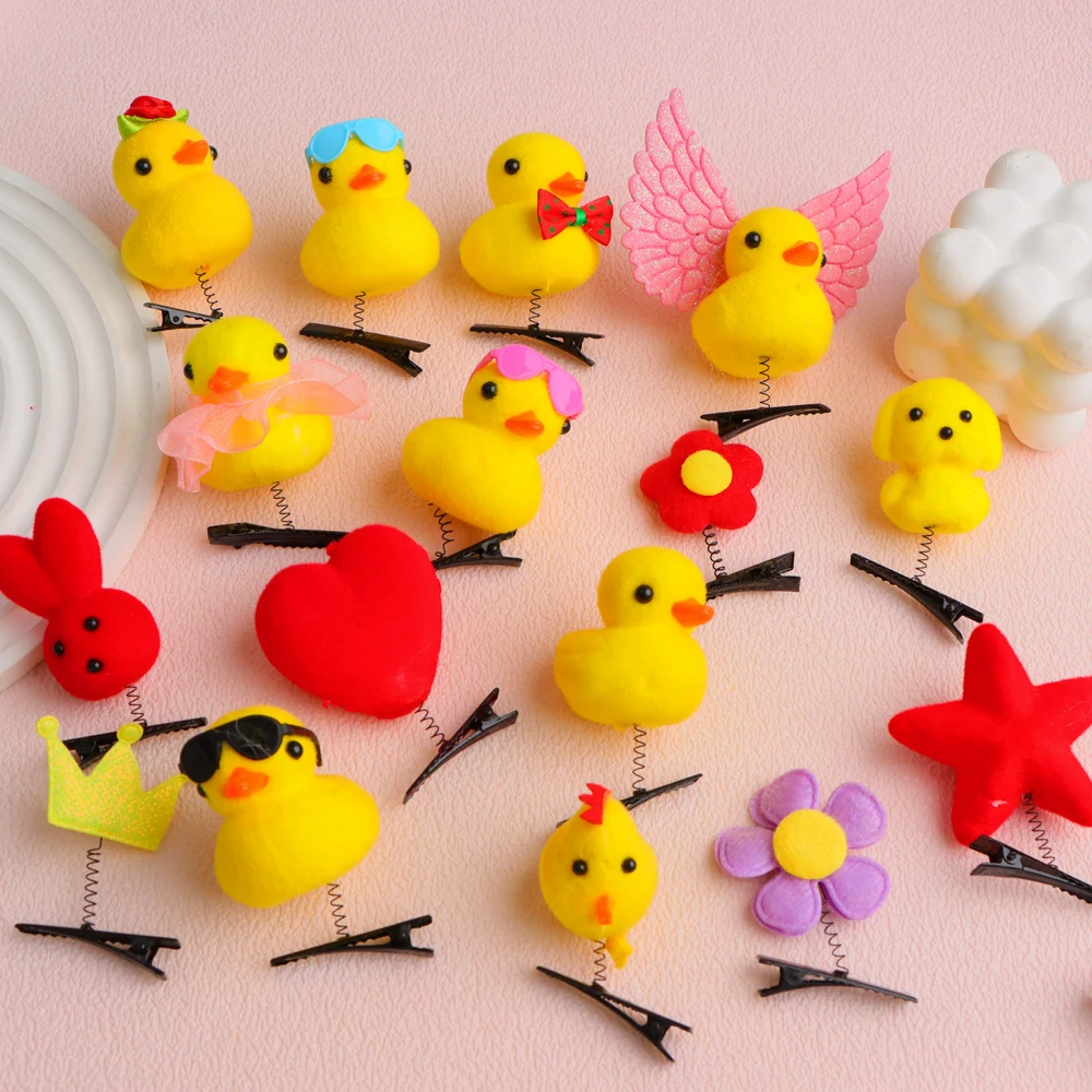 10/20/50/100Pcs/Lot Lovely Cartoon Women Hairpin Funny 3D Little Yellow Duck Plush DIY Duckbill Clip Accessories Party Gifts