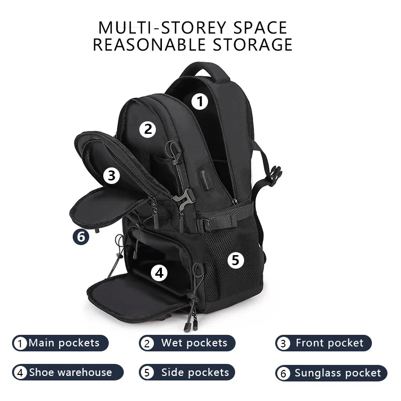 Mochila de escalada USB con zapatos, mochila ligera para ordenador portátil de viaje, mochila para acampar al aire libre, senderismo, mochila escolar deportiva con Collage
