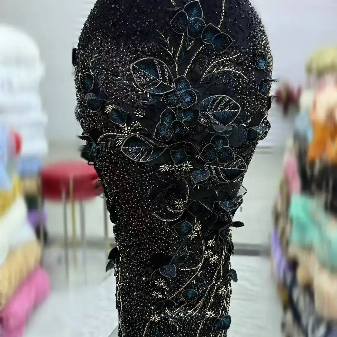 

Africa Nigerian Beaded French Mesh Lace With Sequins High Quality 2025 Embroidery Lace Sequins Lace For Wedding Dresses Women