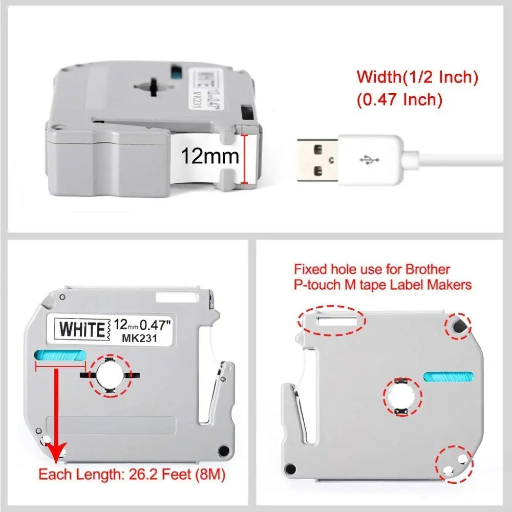 1 Stuks Mk231 131 Label Tape Compatibel Voor Broer M Tape 12Mm Voor PT-65 PT-45M PT-70 PT-80 PT-85 PT-90 PT-95 Label Printer Lint