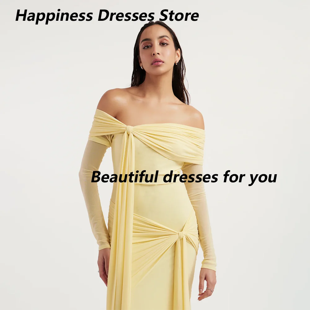 Modern Evening Dress Customized Off The Shoulder Chiffon Long Sleeves Straight Pleats Prom Dresses Vestido De Festa 2025 image 3