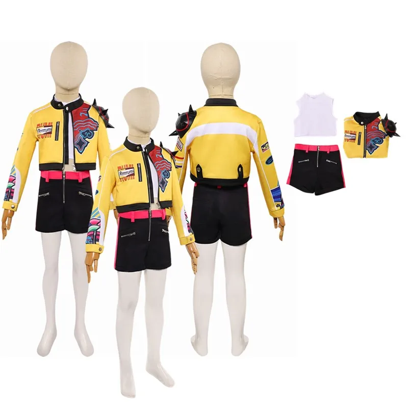 

Детский костюм охотника Руми для косплея, костюм демонов 2025 года, футболка для девочек, шорты, куртка, пальто, наряды, карнавальный костюм на Хэллоуин