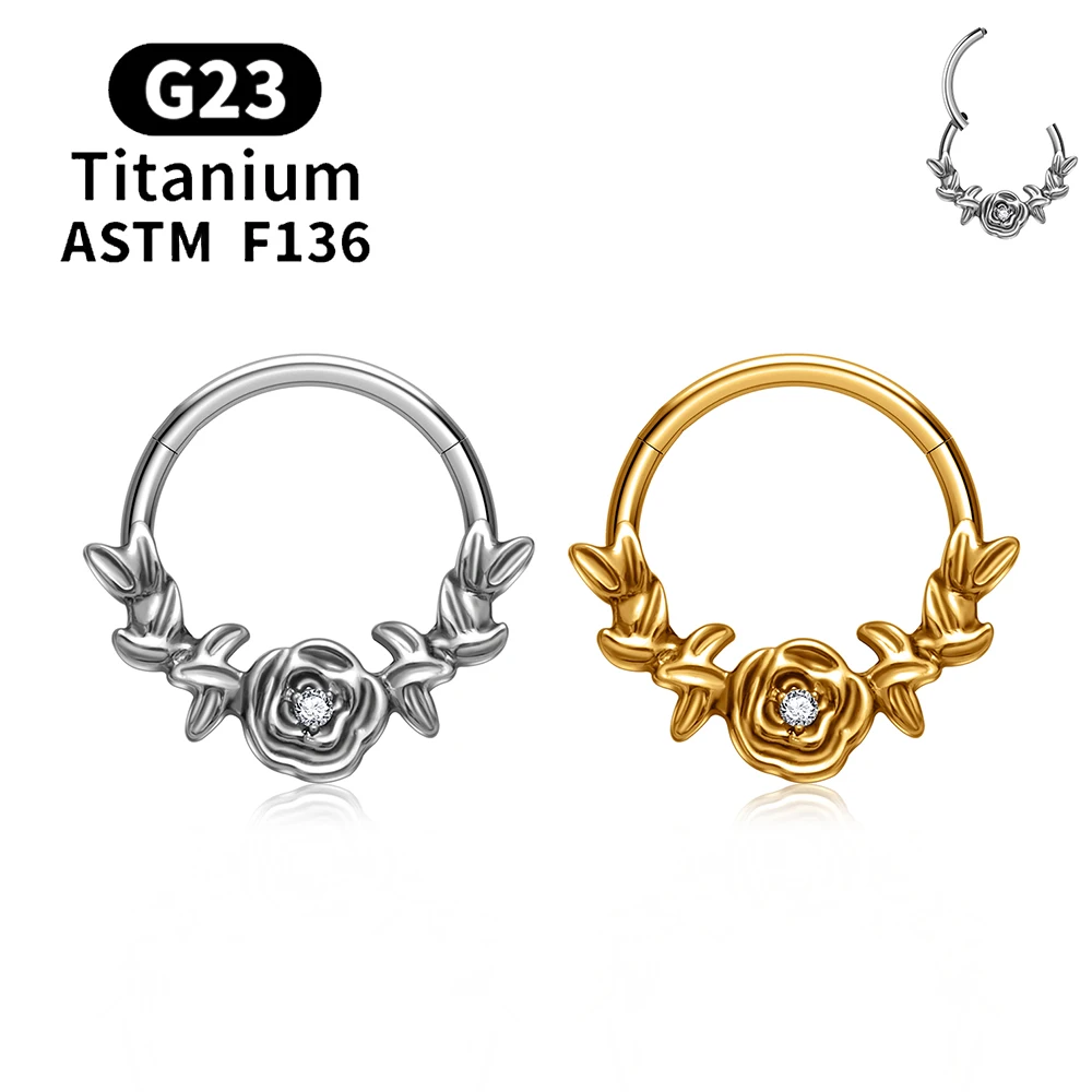 

ASTM F136 Titanium Rose Septum Hoop 16G CZ Hinged Segment Nose Ring Ear Cartilage Tragus Helix Daith Earring Piercing Jewelry