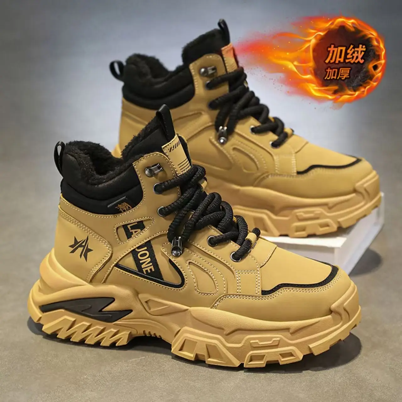 High top men's shoes winter 2025 new model with added velvet insulation and thick cotton shoes men's shoes