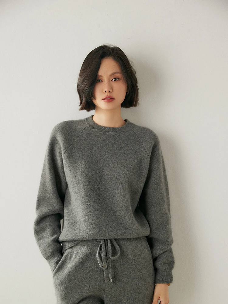 

Women 100% Cashmere Sweater O-neck Long Sleeve Pullovers Casual Simple Style Cashmere Knitwear Autumn Winter Thick Clothing Tops