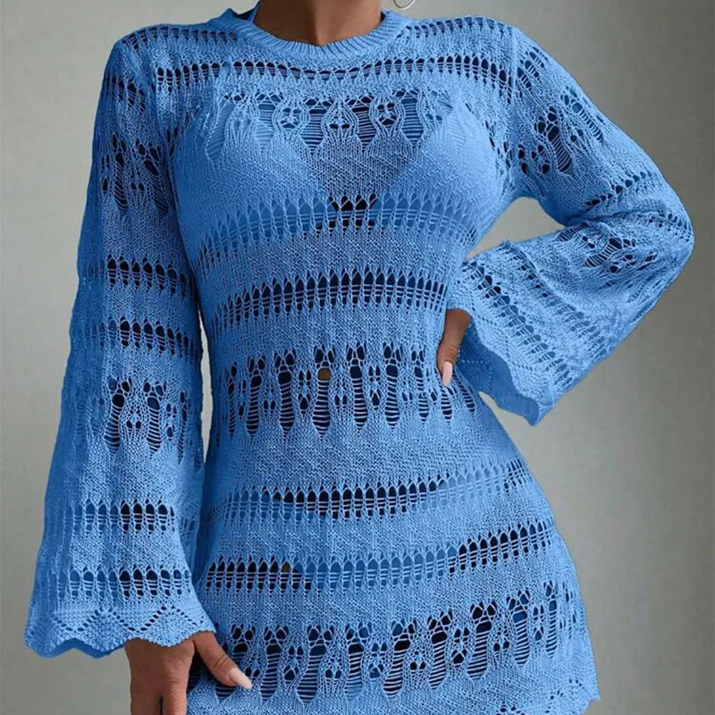 

Womens Crochet Hollow Out Knit Tops Long Sleeve Spring Autum Sweaters Cover Ups for Women Trendy Cute & Sexy Y2K Style Blouse