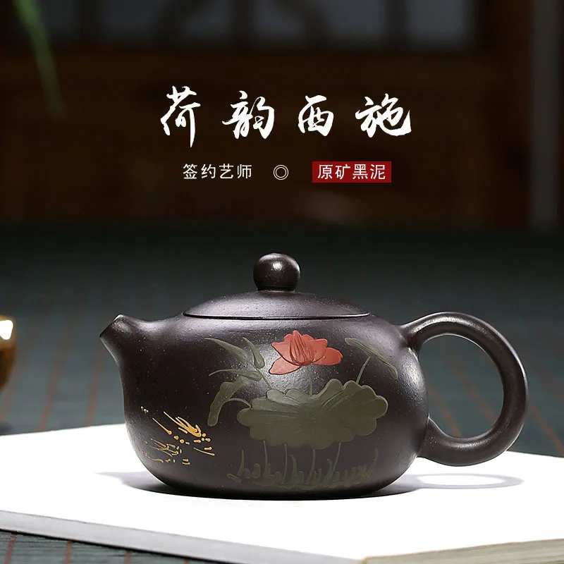 ★★Xishi Purple Clay Pot Raw Ore Black Clay Handmade Pot King Guowang Charm of Lotus Xishi Teaware Gifts Manufacturer