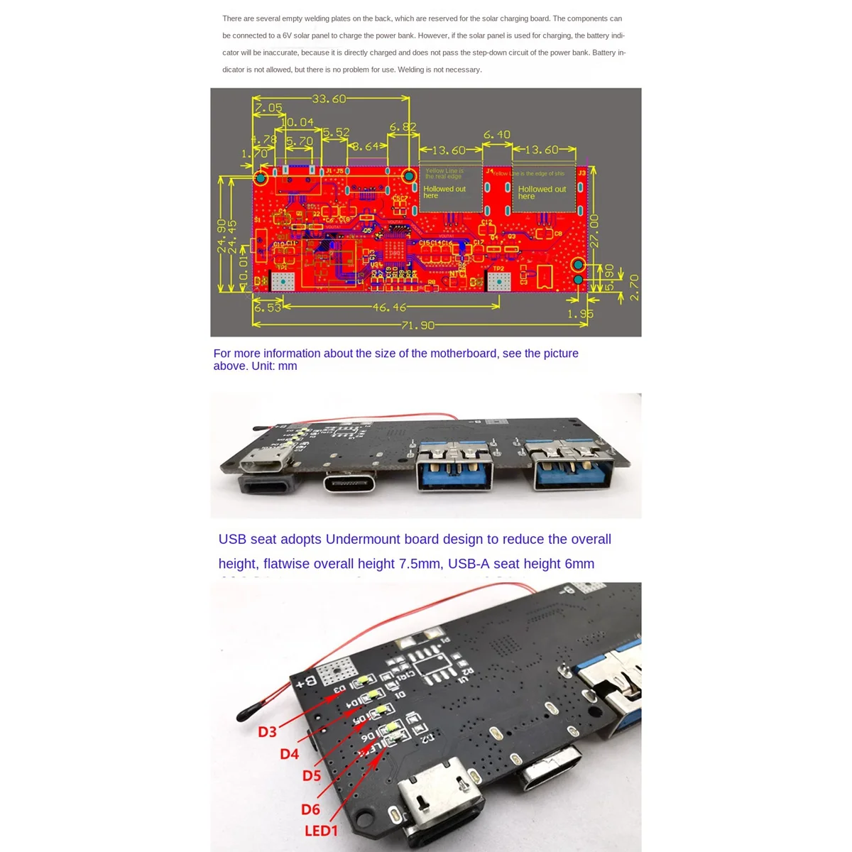 22.5W 5V 4.5A Type-C Micro-USB C 5-Port Powers Pack QC4.0+PD3.0 Two-Way Fast Charging Mobile Powers Module Circuit Board