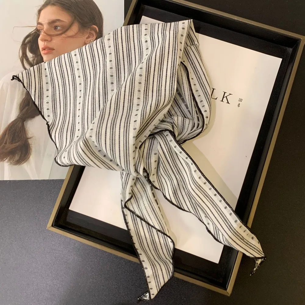 

Fashion Sweet Snow Flower Scarves Stripe Print Soft Cotton Linen Headscarf Neck Wrap Korean Style Triangle Hijab Scarf Summer
