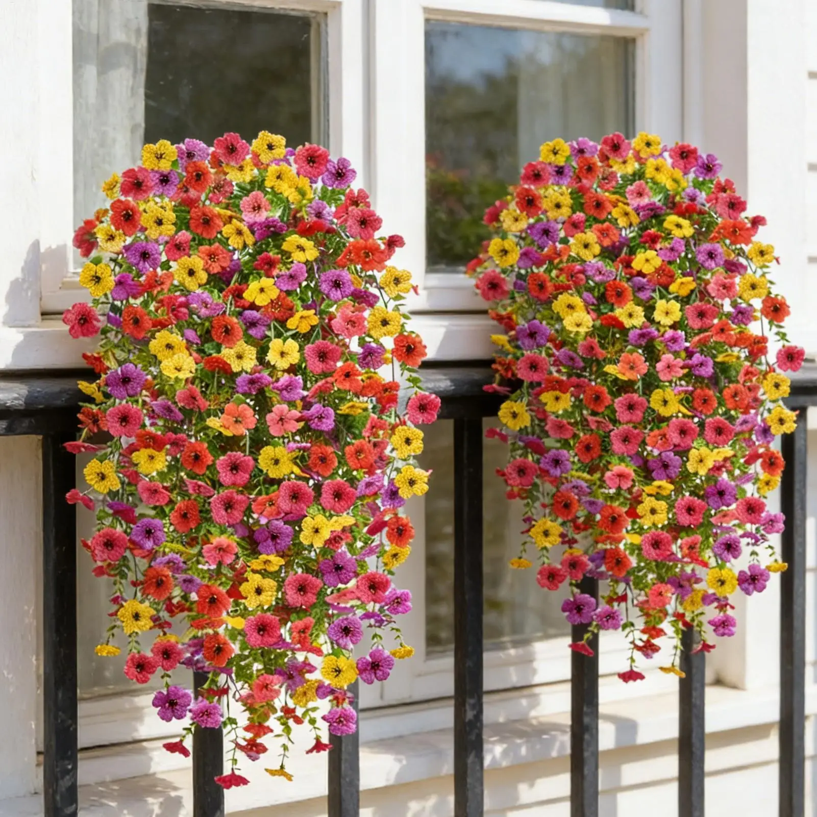 Künstliche Hängeblumen, 2 Stück, UV-beständige Seidenpflanzen, für den Außenbereich, Frühlings- und Sommerdekoration für Veranda, Fenster, Gartenzaun