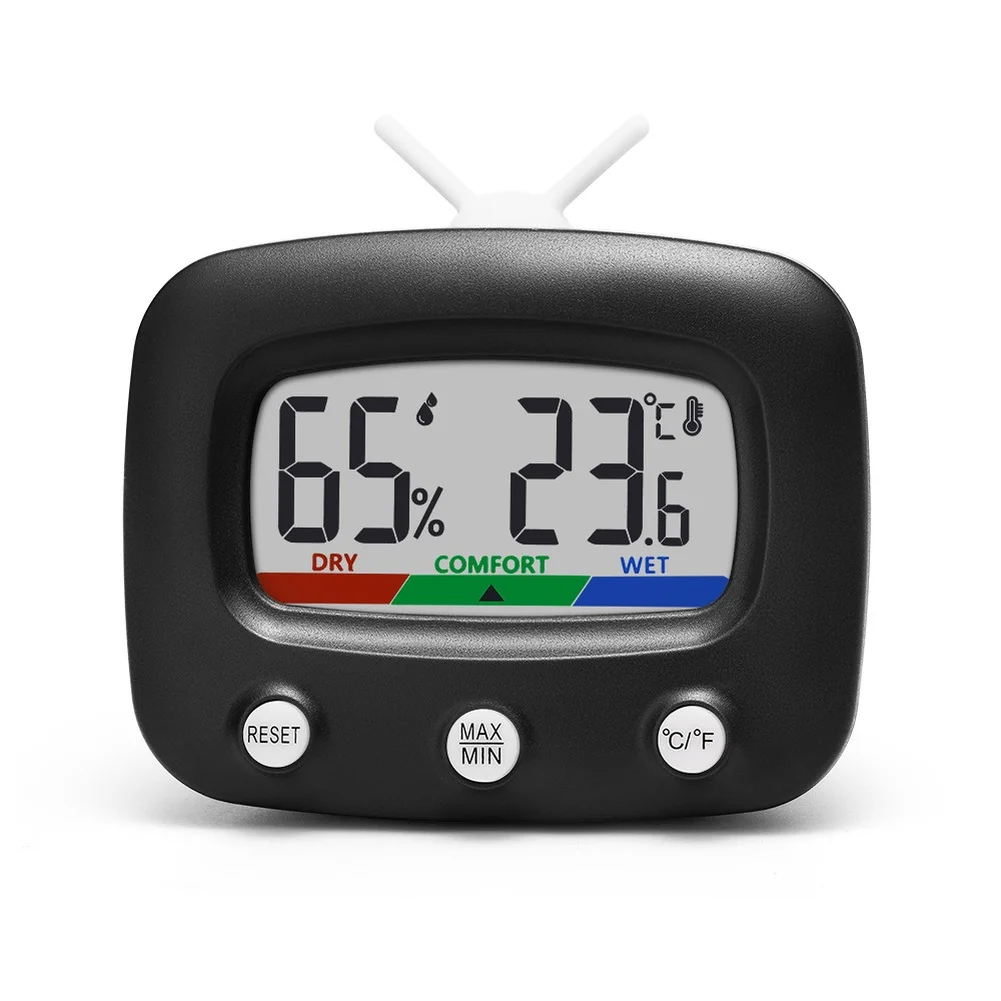 Digital Hygrometer Thermometer LCD Color Screen Retro For Mini TV Shape For Indoor Outdoor Room Temperature Humidity Meter