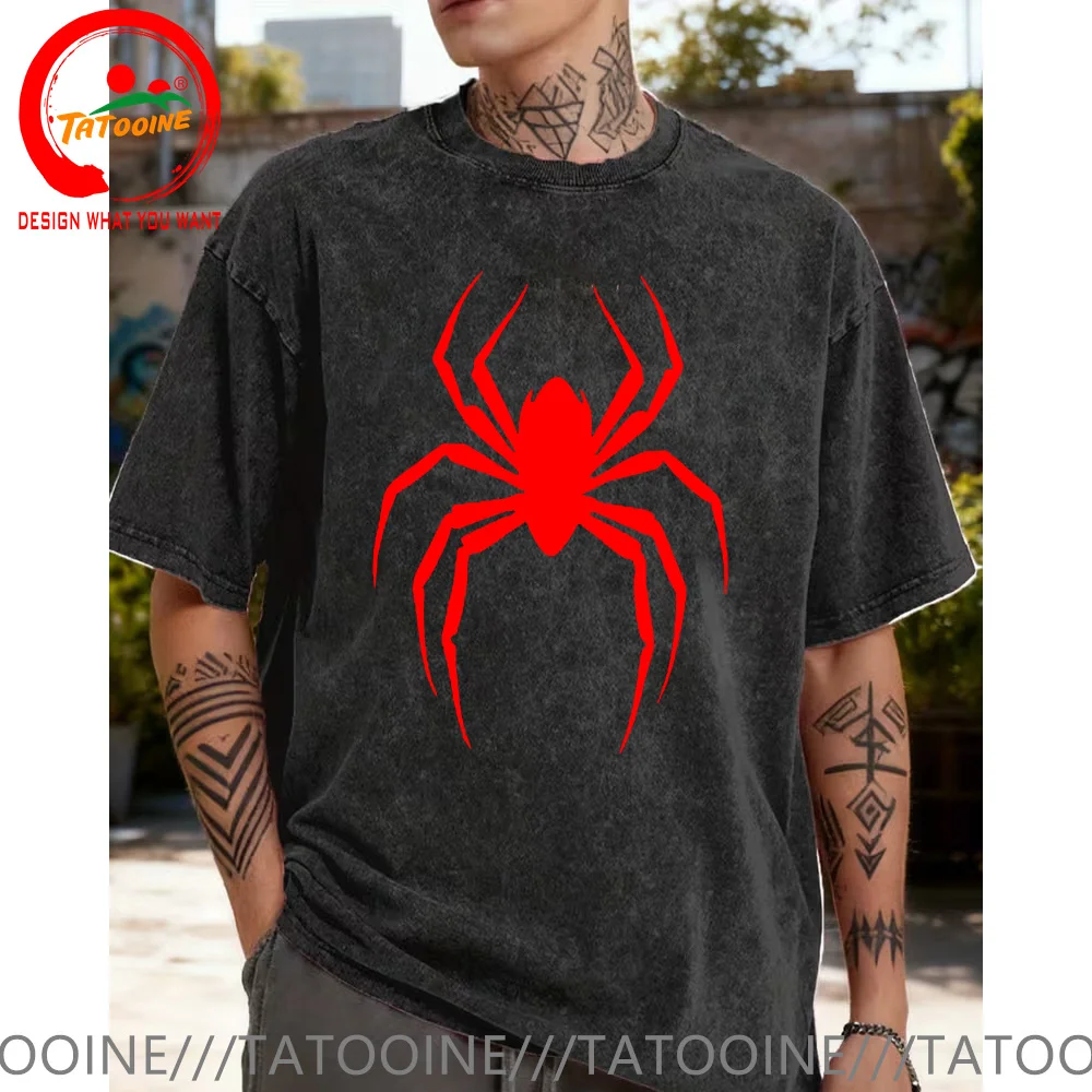 

Новая винтажная хлопковая футболка с рисунком паука, мужская модная модная повседневная одежда, летняя футболка в стиле хип-хоп, уличная футболка