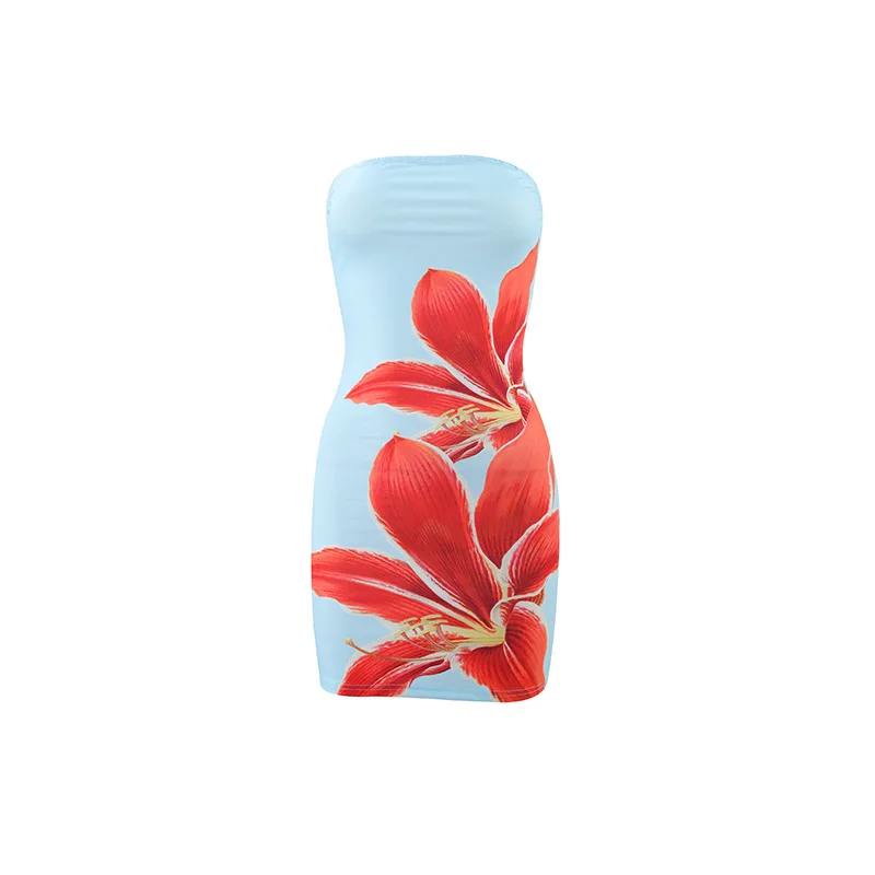 Strapless Slim Floral Mini Dress Woman Flower Print Sexy Party Vintage Summer Evening Ladies Cheap Clothes Short Dresses Women view 6