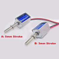 DC 5V 6V 9V 12V 12mm Mini Push-Pull Through Type Micro DC Electromagnet Open Frame Spring Solenoid Magnet Stroke 3mm/5mm