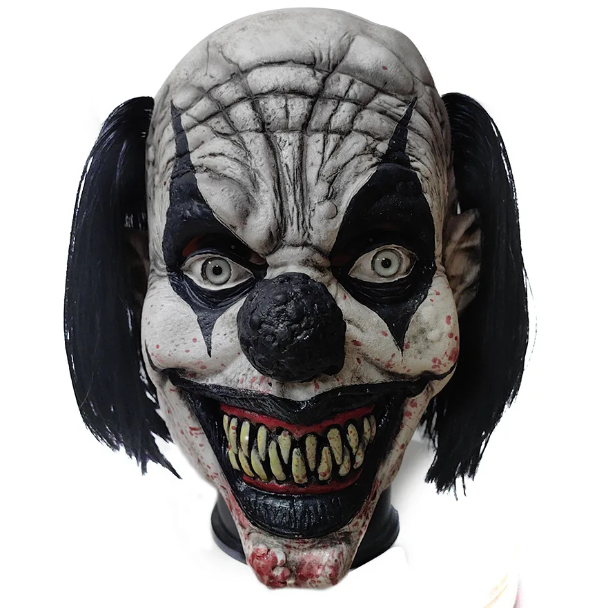 Horror Sorriso Maschera da clown Cosplay Spaventoso Naso nero Capelli Joker Casco in lattice Carnevale di Halloween Vestire Costume da festa Puntelli