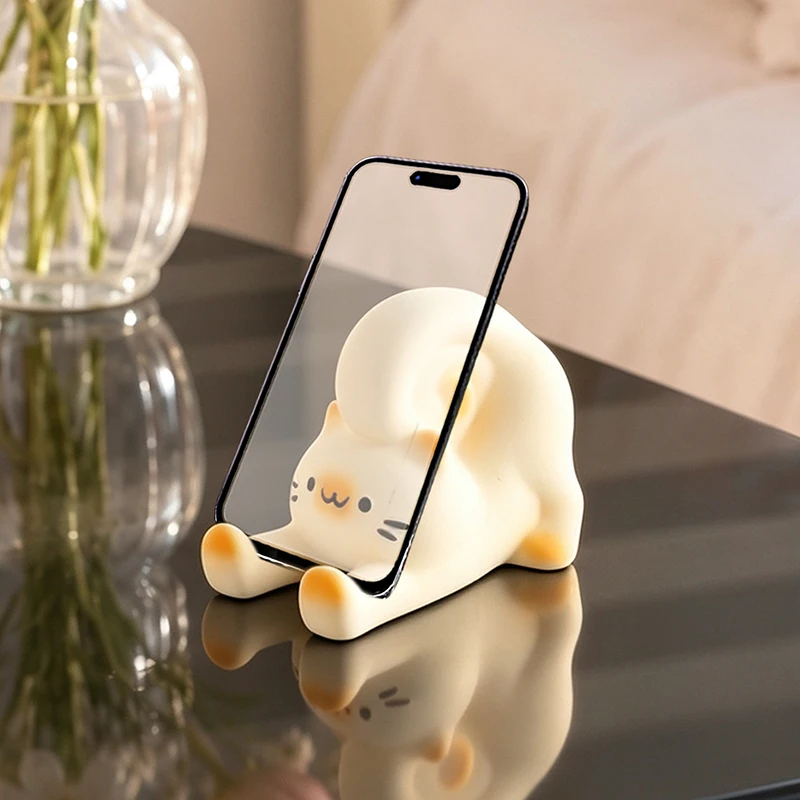 Cartoon Lazy Cat Phone Holder Resin Cute Kitten Desktop Mobile Phone Stand Bracket Universal Kitty Home Tabletop Decor Gift
