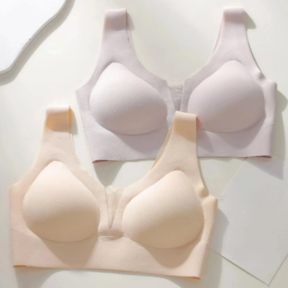 Traceless Seamless Bra กันกระแทก Bra เสื้อกั๊กไร้สาย Deep V Bra สีทึบ Anti-sagging Brassiere สําหรับผู้หญิง Gym