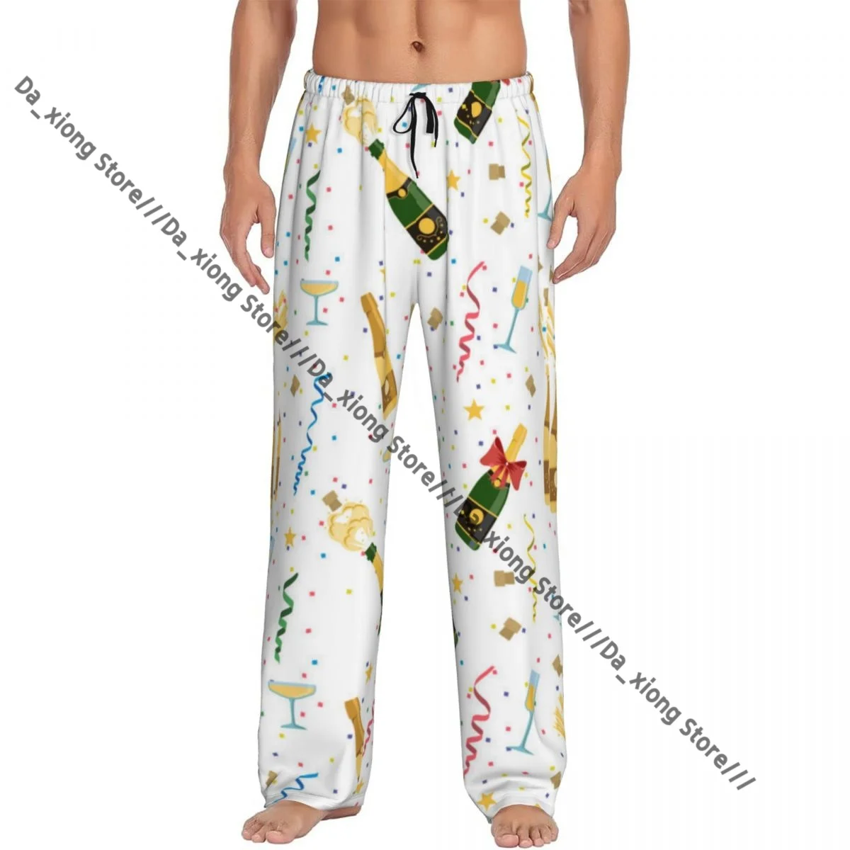Men's Casual Pajama Sleeping Pants Champagne Bottles And Glasses Lounge Loose Trousers Comfortable Nightwear