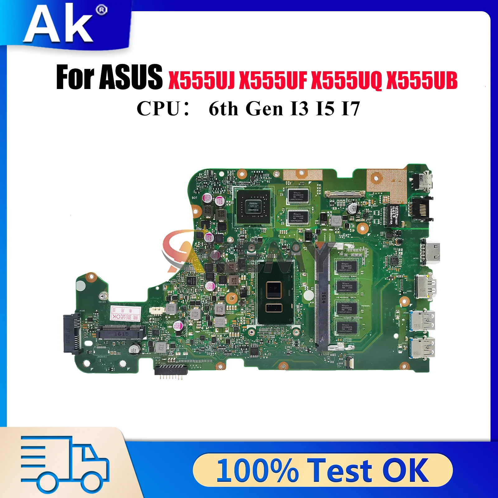 

X555UJ Laptop Motherboard For ASUS VivoBook X555UQ K555U X555U F555U FL5800U X555UJ X555UB X555UF A555U Mainboard I3 I5 I7 CPU