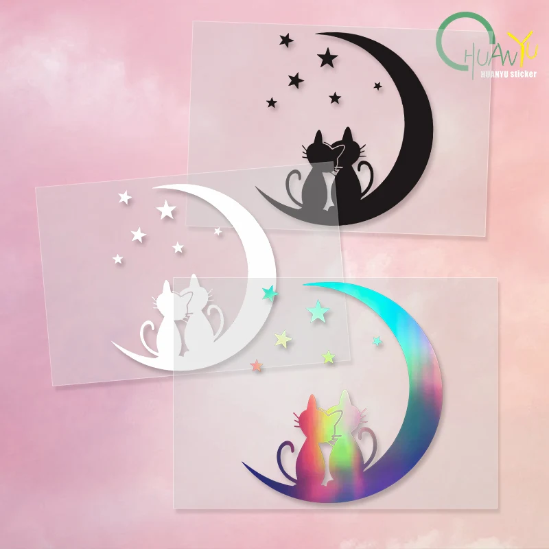 Lovely Personality, Two Romantic Cats Watching Stars On The Moon Body Stickers for Exterior Car Products Vehicle Supplies PVC