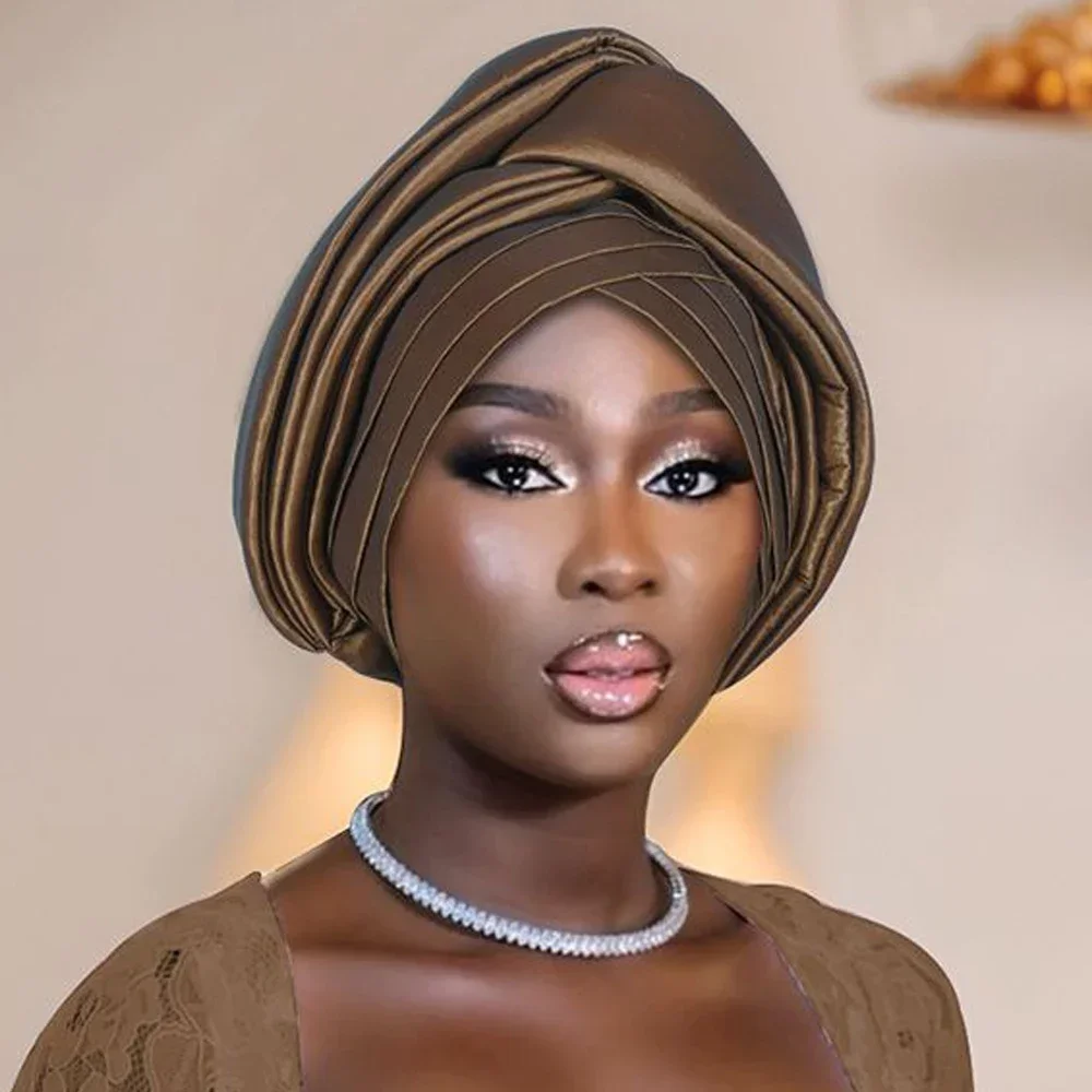 

African Auto Gele Headtie Knoted Turban Cap for Women Muslim Hijab Bonnet Hat Nigeria Wedding Headpiece Party Headwear Head Wrap