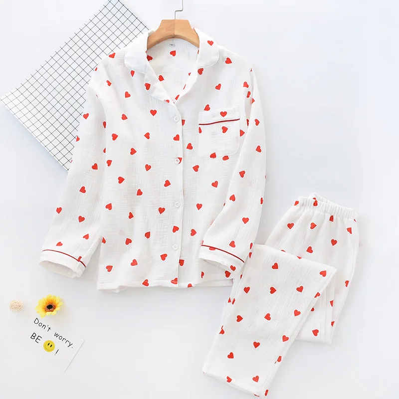 Korean Pyjama Sets Cotton Pajamas Autumn Winter Sleepwear Women Spring Two Piece Nightgown Homewear Ensemble Pyjama Femme