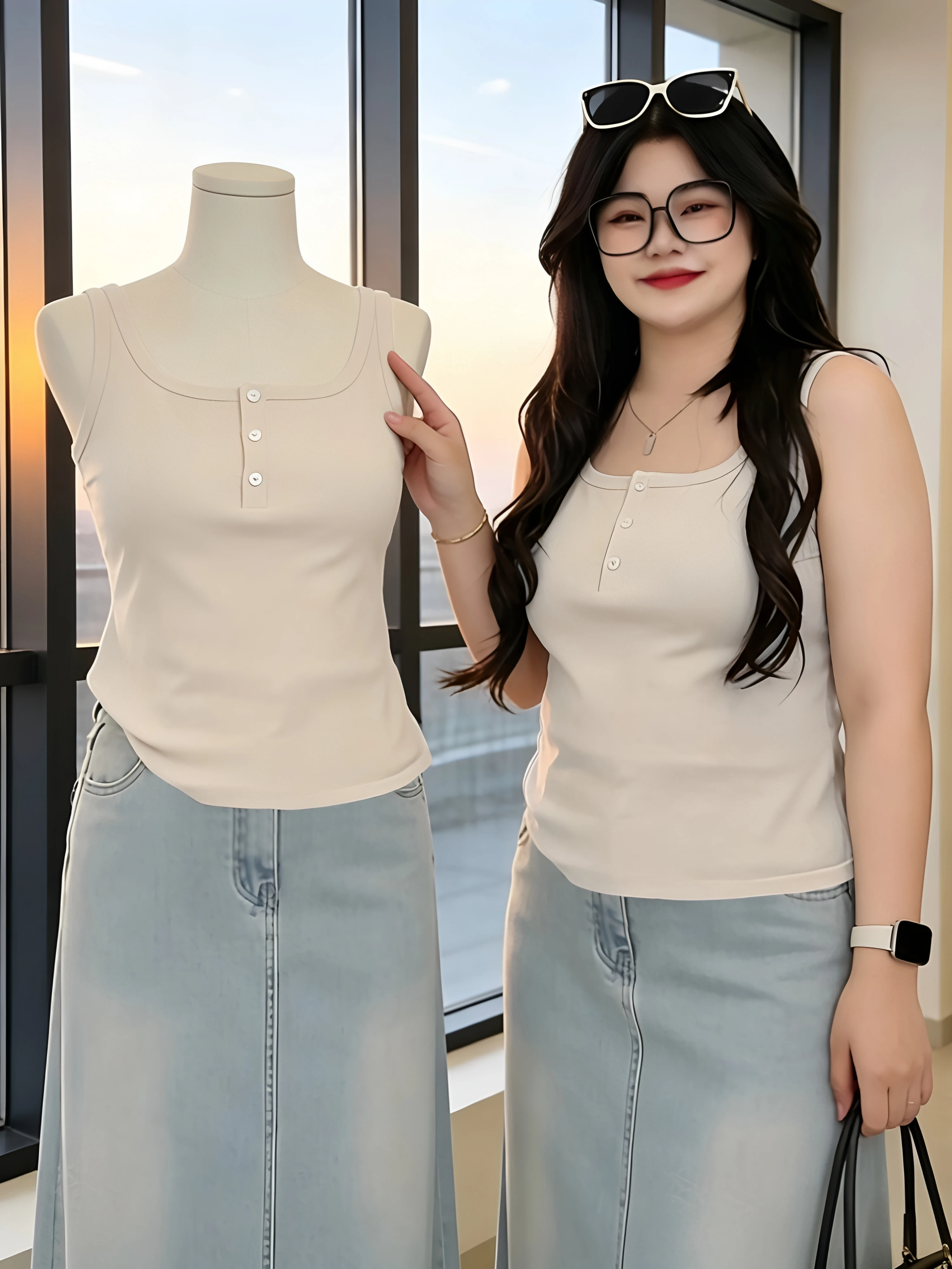 Women's Slim Fit Button up Camisole Tank Top 95 Cotton Sleeveless Summer New Style Big Size Inner Wear Outer Wear Base Layer