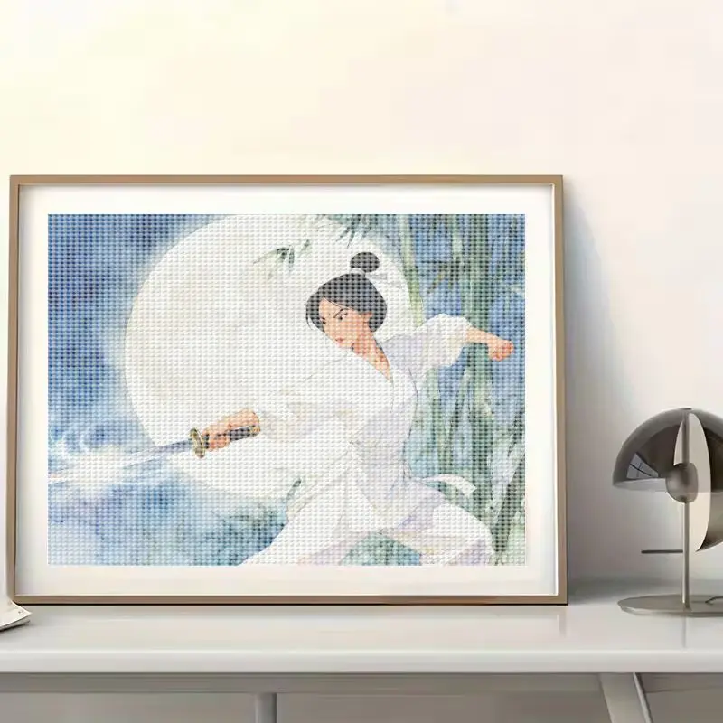 1 STÜCK Elegantes Mulan 5D-Diamantgemälde-DIY-Kunstset – atemberaubende Kampfsportszene, Kristall-Edelstein-Bastelset, inklusive Diamantstift,