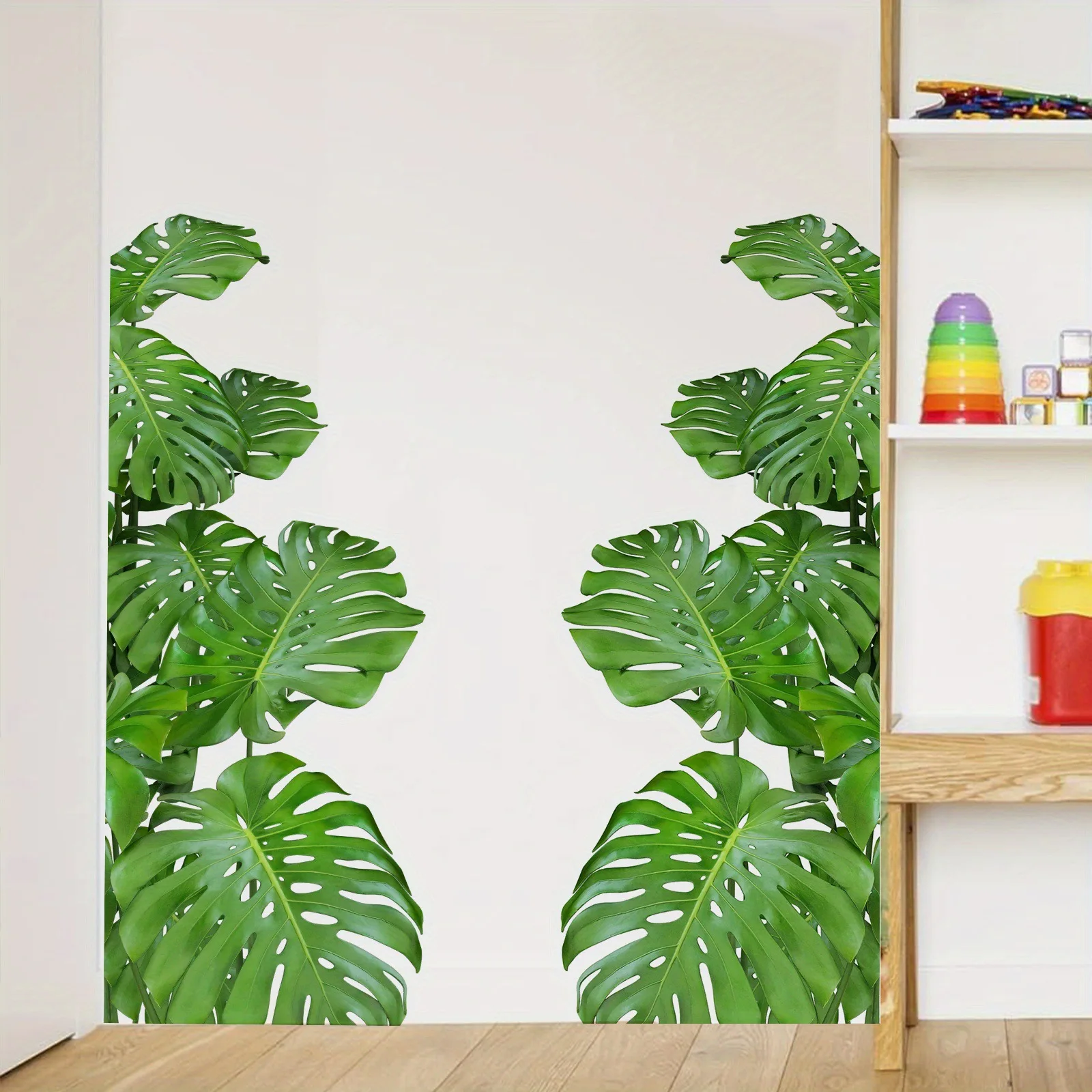 

2pcs Large Size Green Plant Wall Decal Sticker For Home Decoration Monster Leaf Design Easy To Apply And Remove Home Wall Art