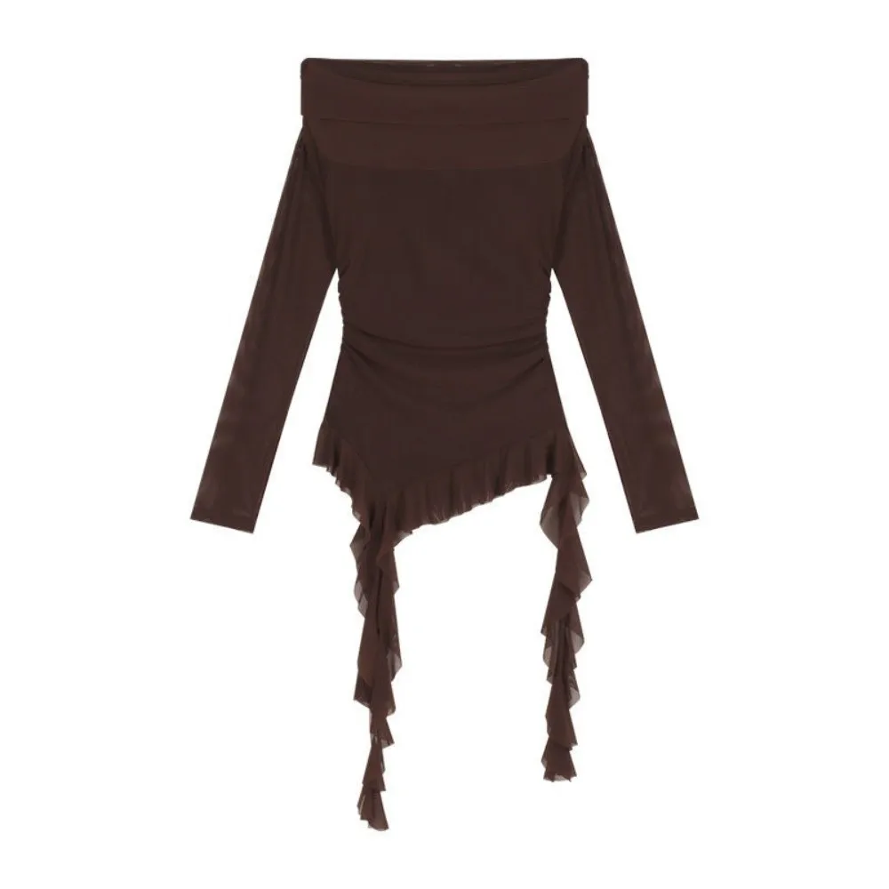 

Streetwear Jellyfish Mesh Belt T-Shirt Elf Long Sleeve Korean Y2K Ins Slim Fit Crop Tops Unusual Irregular