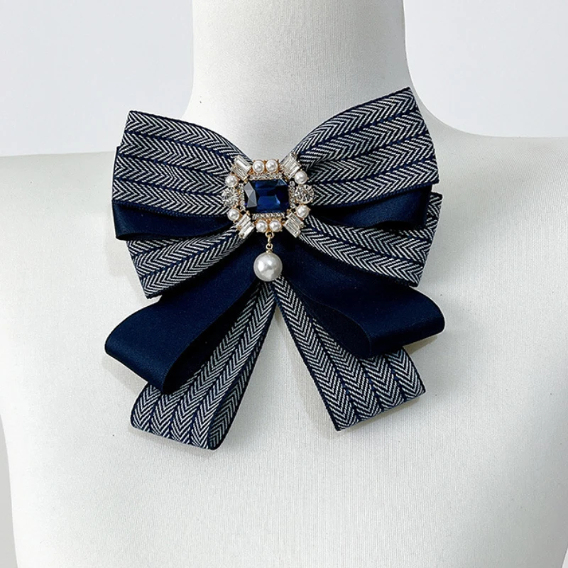 Koreanische Multi-schicht Stoff Bogen Brosche Strass Kristall Hemd Kragen Pins für Frauen Mode Bowknot Schmuck Zubehör – Detail 6