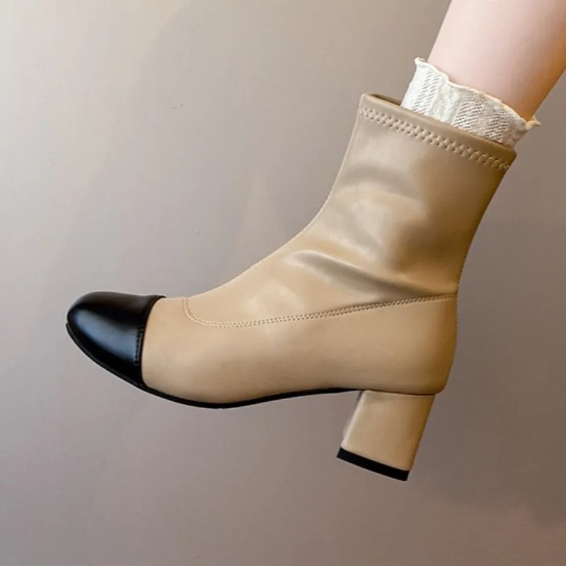 Botines de tacón alto para Mujer, zapatos de moda de invierno 2025, botas cortas gruesas elegantes de diseñador, zapatos de tacón para fiesta, Zapatillas para Mujer