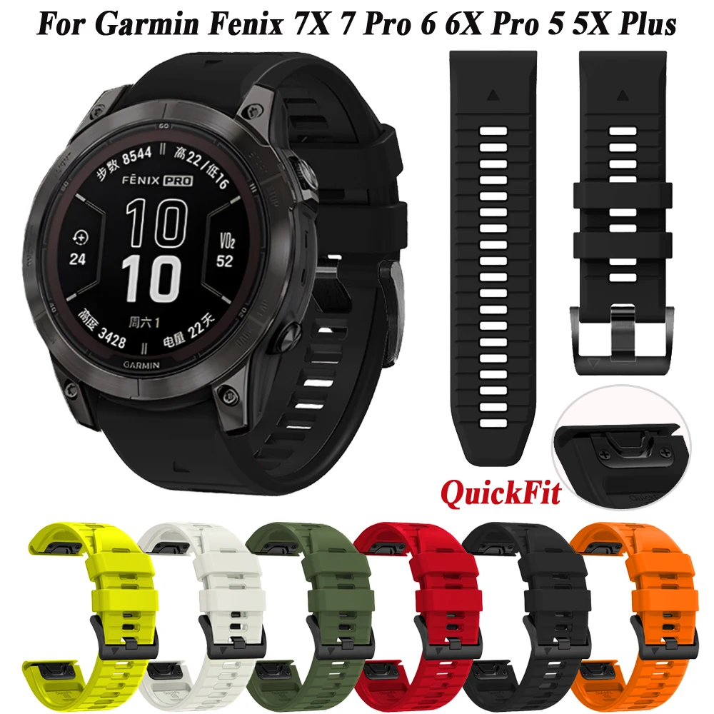 QuickFit 26/22mm Silicone Watch Strap For Garmin  7X 7 Pro Watchband Bracelet For Garmin Fenix 6X 6Pro 5X 5 Plus 935 Instinct 2X