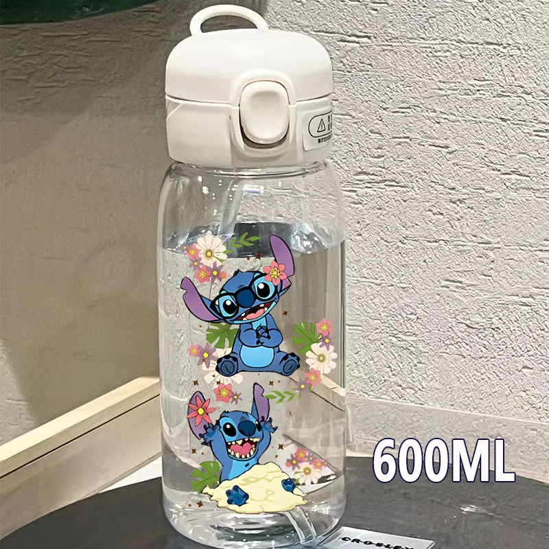 600/400ML Lilo&Stitch Straw Bottles Disney Drinking Office Transparent Portable Anti Drop Children\'s Water Bottle PC Material