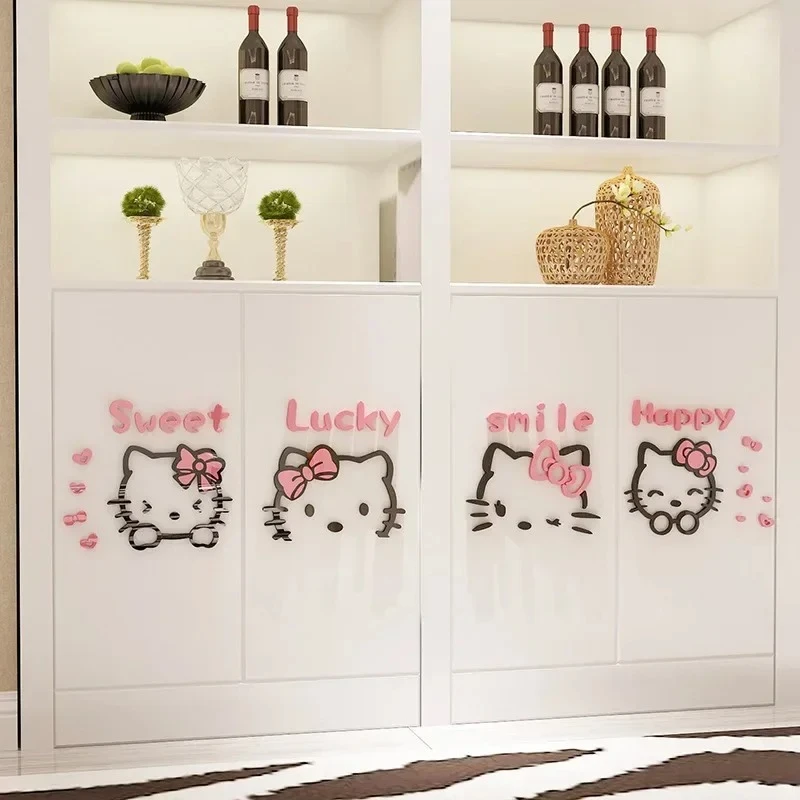 Anime Hello Kitty Naklejka Ścienna 3D Stereo DIY Kawaii Sanrio Dekoracja Pokoju Dziecięcego Śliczny Plakat Naklejki na Ścianę Tło Prezent dla Dzieci