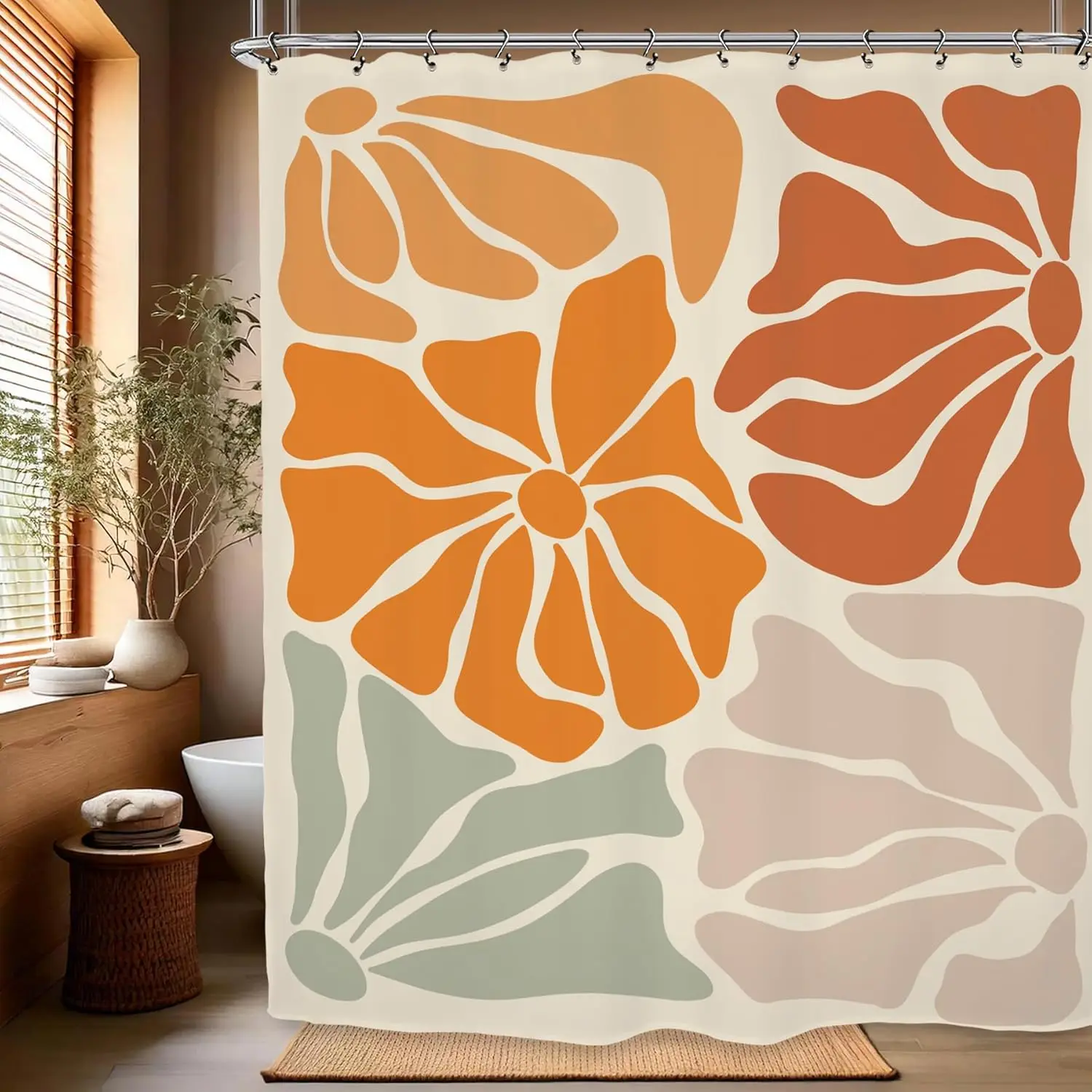 Abstract Floral Print Shower Curtain 180x200cm - Soft Polyester Waterproof Bathroom Curtain for Contemporary Home Decor