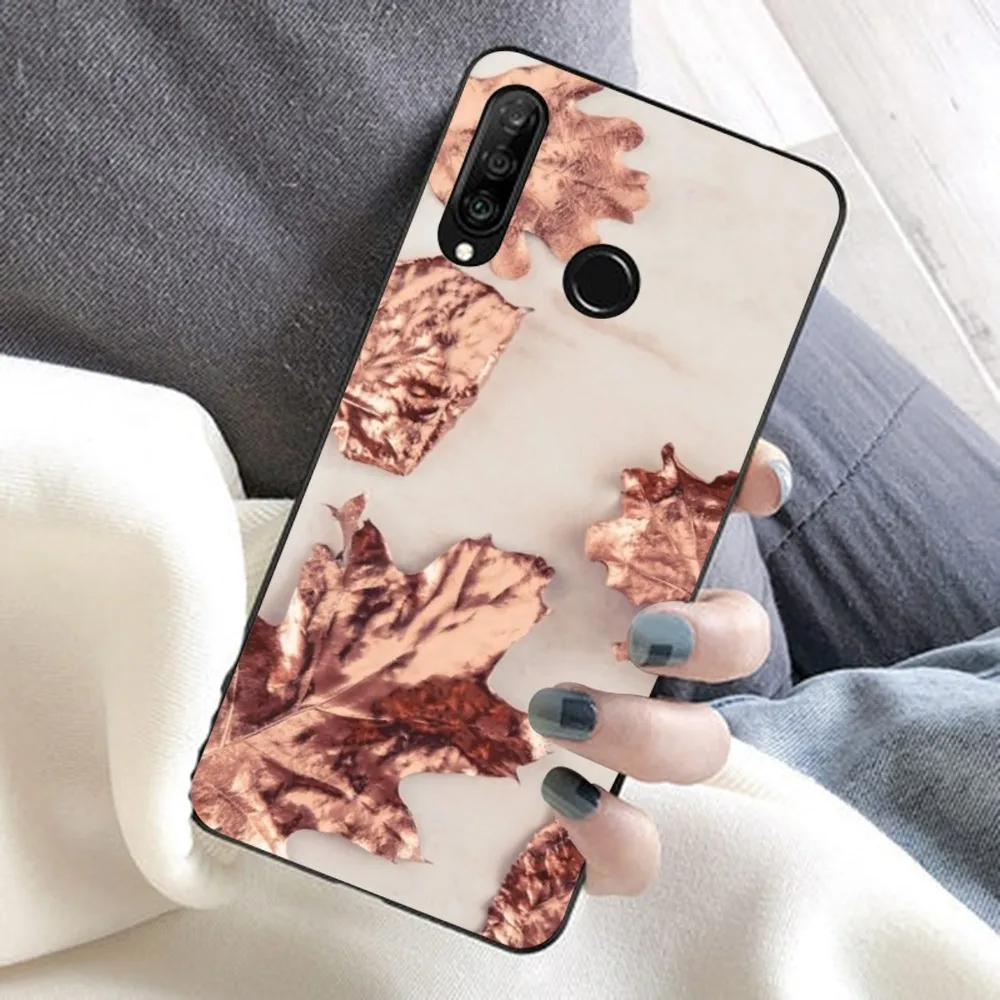 Gold Rose Leaf Phone Case For Huawei Honor 10 Lite 9 20 7A 9X 30 50 60 70 Pro Plus Soft Silicone Cover