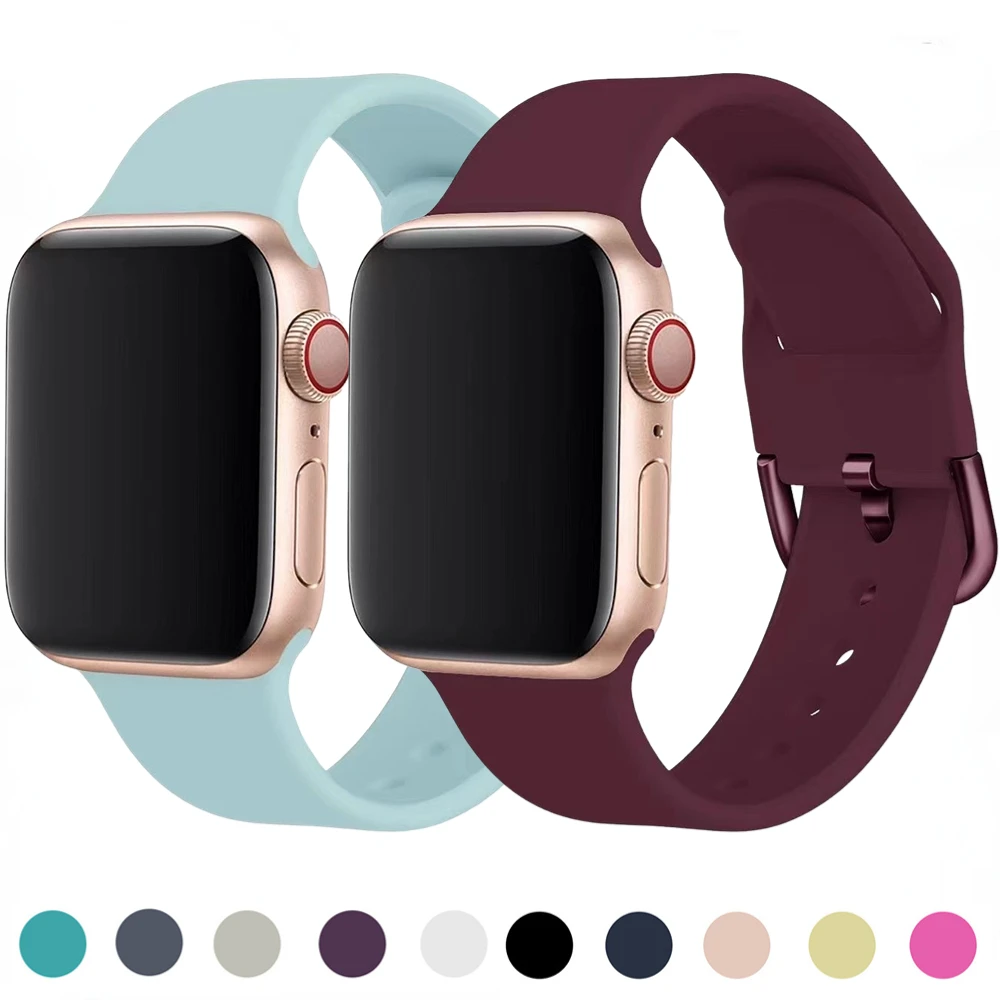 Correa de silicona para Apple Watch, pulsera deportiva de 44mm, 45mm, 41mm, 40mm, 49mm, 46mm, 42mm, serie iWatch Ultra 10, 9, 8, 7, 6, 5, SE