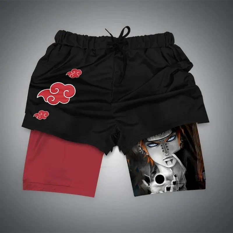 Pantaloncini periferici anime da uomo Naruto Pantaloncini sportivi con doppia stampa Pantaloni da spiaggia Cartoon Uzumaki Naruto Regalo per le vacanze degli studenti