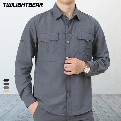 Camisas de alta calidad para hombre, sobrecamisa de gran tamaño de secado rápido, camisa informal fina transpirable, ropa para hombre, camisa para acampar y pescar AF102
