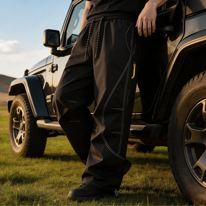Men's Ultra-Lightweight Curved Pants Streetwear Outdoor Loose Quick-Dry Parachute Pants Multi-Pocket Functional Cargo Trousers