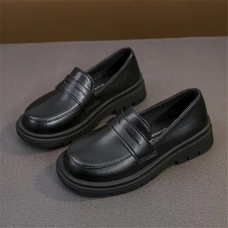 Kids Leather Designer Loafers British Style Children Wedding Flats Black Girl Boy Breathable Dress Shoe