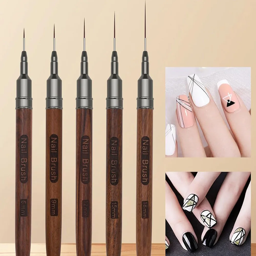 Nail Art Brushes Wood Nail Art Liner Brushes 4/8/12/20/25mm Painting Art Design Brush Super Thin Details Nail Pen Drawing Lines