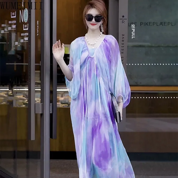 

skin-friendly chiffon dress 2025 summer new seaside vacation photo long-sleeved skirt maxi dresses for women