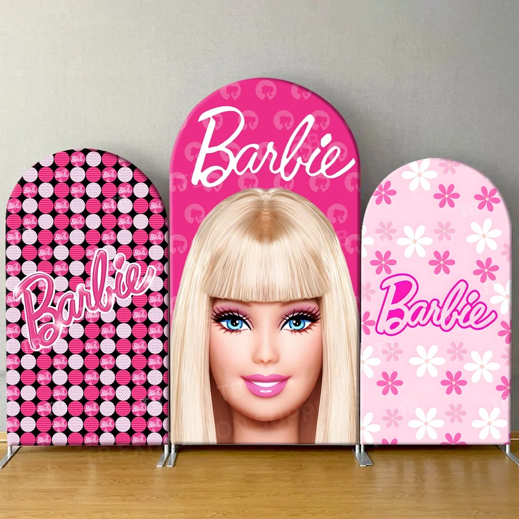 

TB Princess Barbie Doll Arch Backdrop Cover Pink Theme for Girl Birthday Party Baby Shower Hawaiian Theme Photography Background