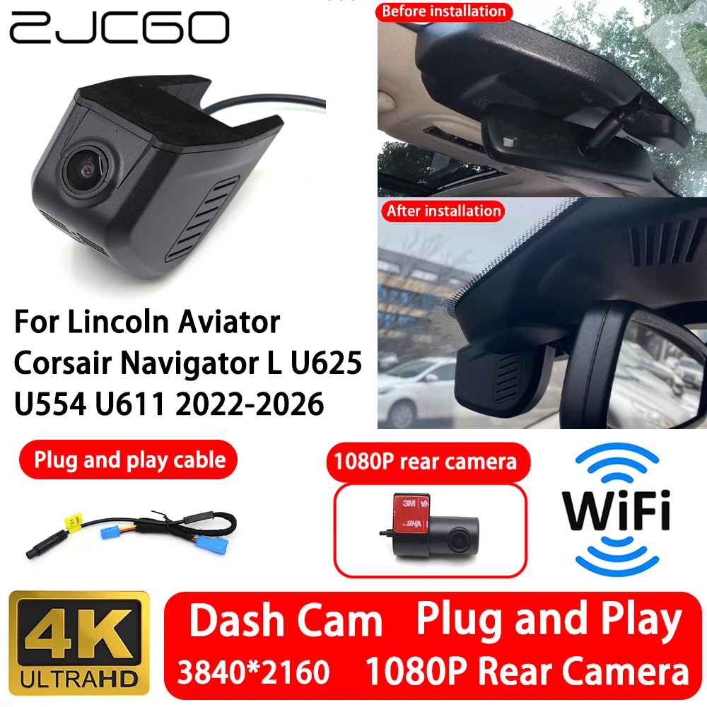 

for Lincoln Aviator Corsair Navigator L U625 U554 U611 2022-2026 4K Front Rear Camera Dash Cam Wifi Plug and Play Video Recorde