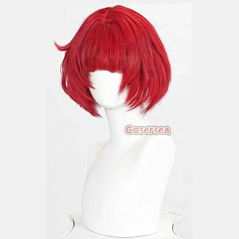 Cosersea Tribble 코스프레 가발 Honkai: 스타 레일 Tribble 역할 놀이 30cm 짧은 스트레이트 레드 Cos 가발 합성 머리 내열성