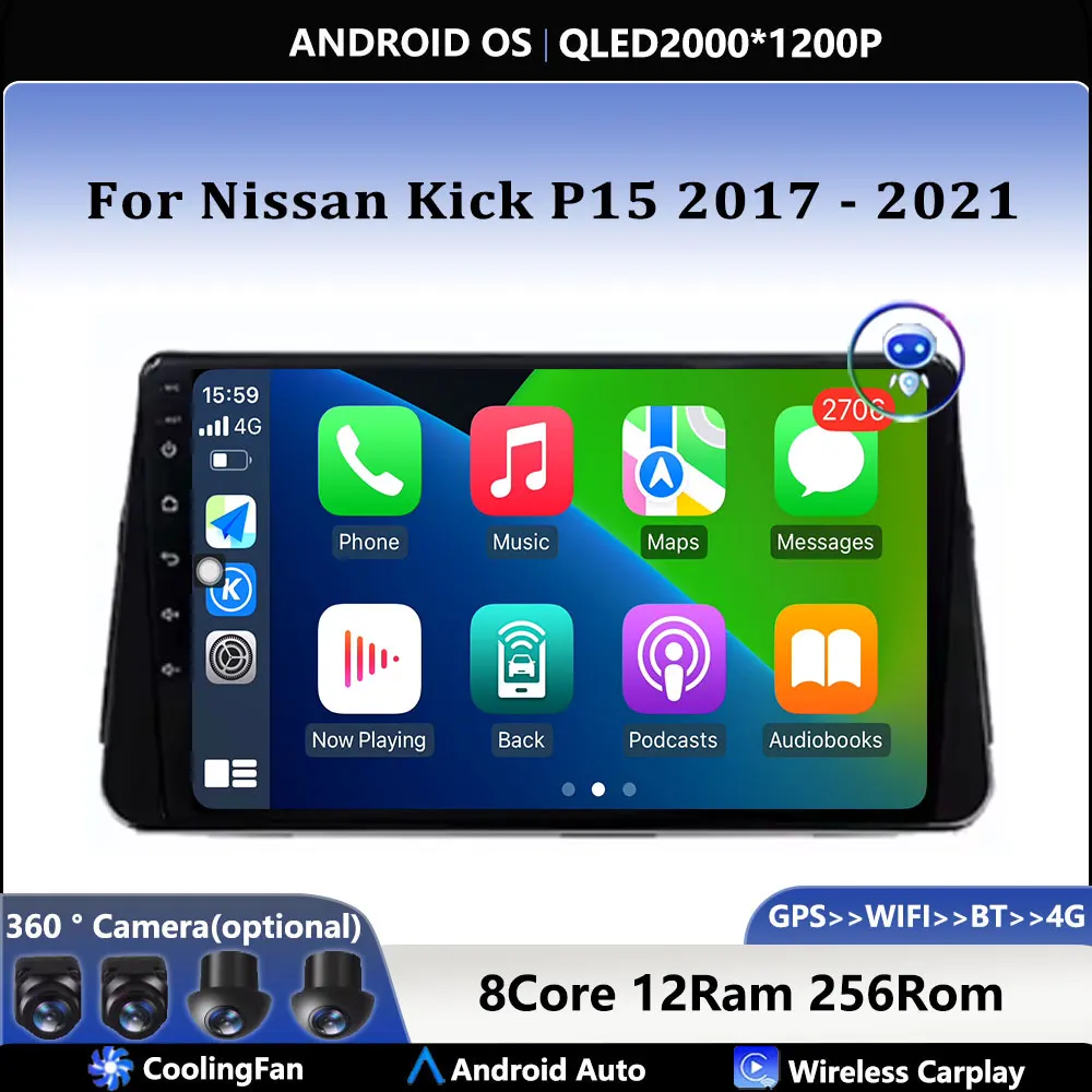 

Android Carplay Auto для Nissan Kick P15 2017 2018 2019 2020-2021 Автомобильный радиоприемник с навигацией GPS Мультимедийный видеоплеер DSP WIFI